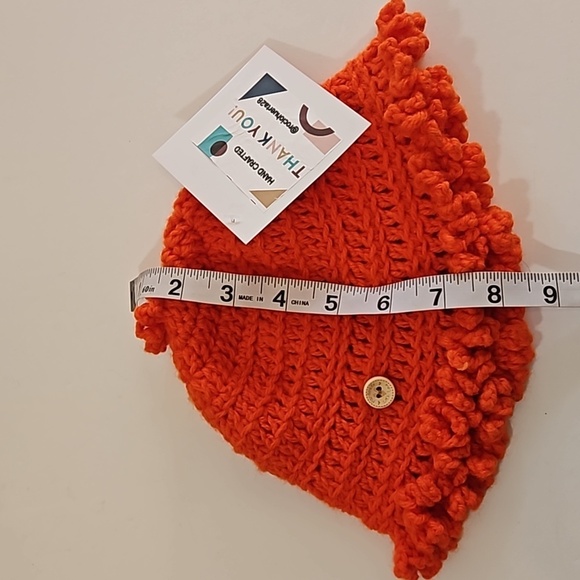 Hand Knit Crochet Bucket Hat Orange Floral Ruffle - Picture 15 of 17